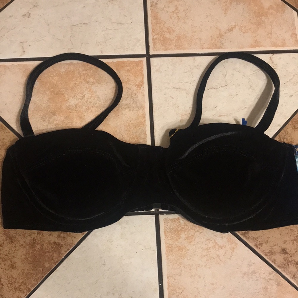 Lisa blue black velvet adjustable straps bikini top size small